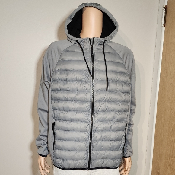 Men's Gray Puffer Jacket with Hood - Picture 1 of 11